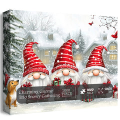 Charmantes Gnom -Trio Snowy Gathering Jigsaw Rätsel 1000 Stücke