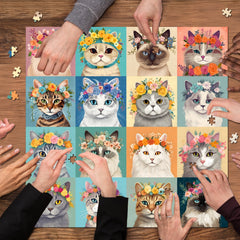 Couronnes de fleurs de chat colorées puzzle 1000 pièces