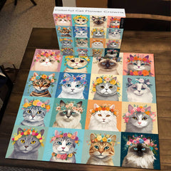 Couronnes de fleurs de chat colorées puzzle 1000 pièces