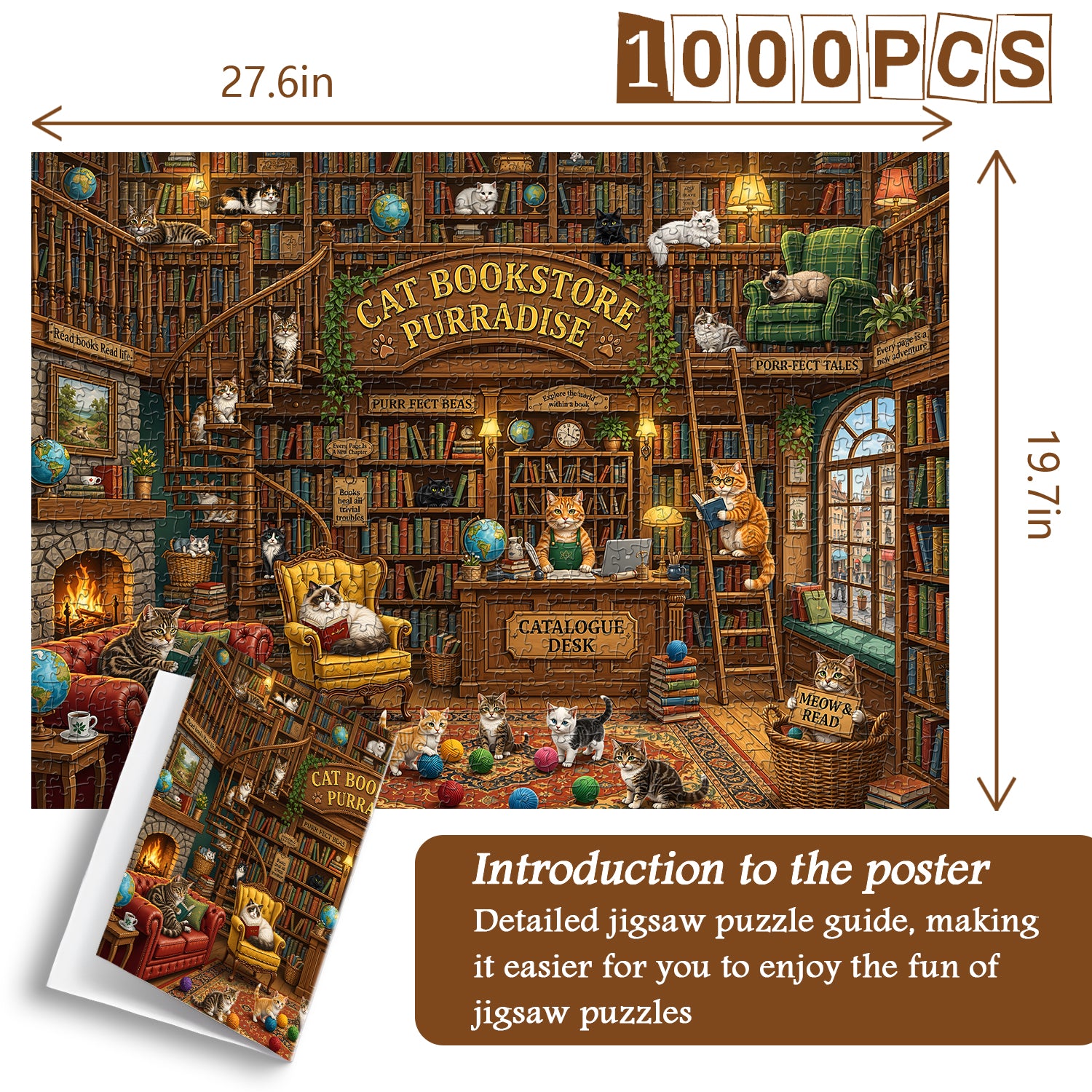 Vintage Cat Library Jigsaw Puzzle 1000 Piece