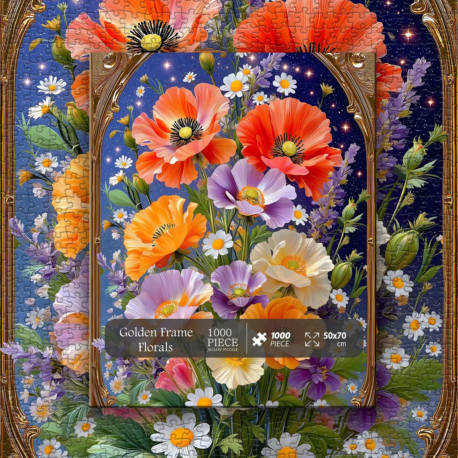 Puzzle Floral Cadre Doré 1000 Pièces