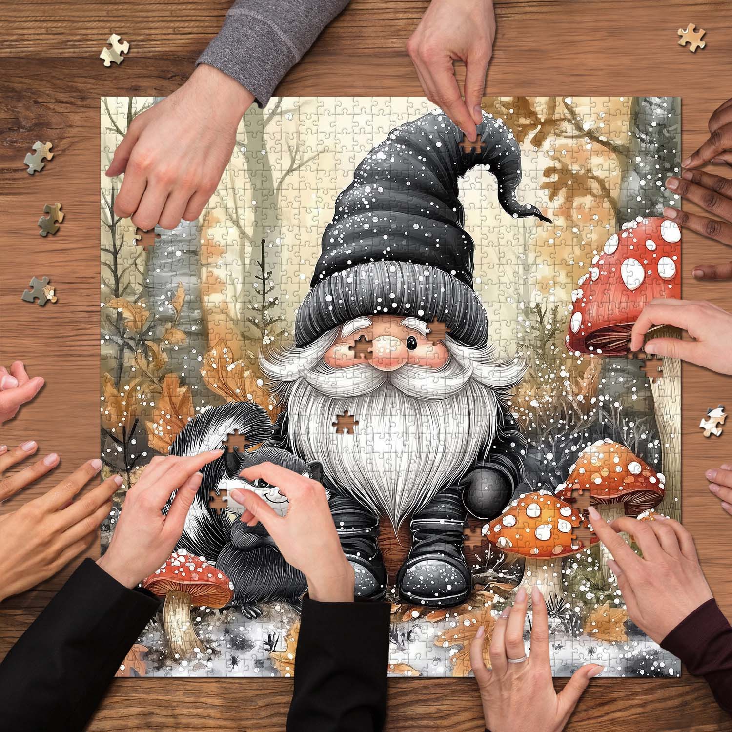 Cute Gnome and Skunk Jigsaw Puzzle 1000 Pieces
