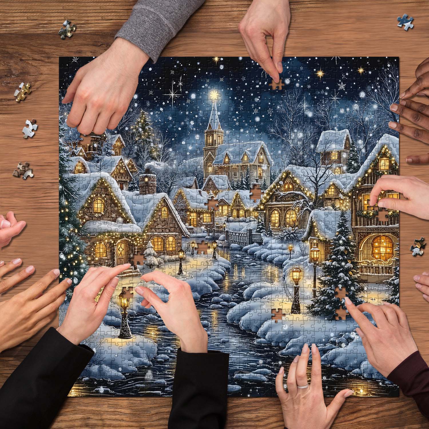 Christmas Village Riverfront Jigsaw Puzzle 1000 Pieces