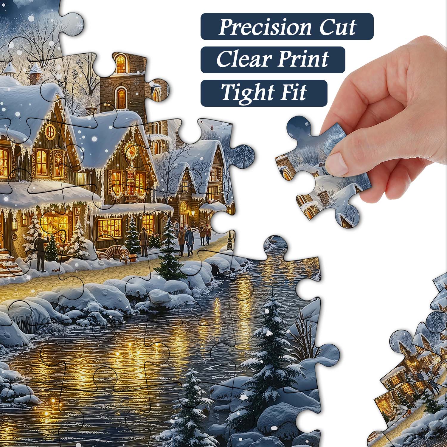 Frosty Christmas River Town Jigsaw Puzzle 1000 Pieces