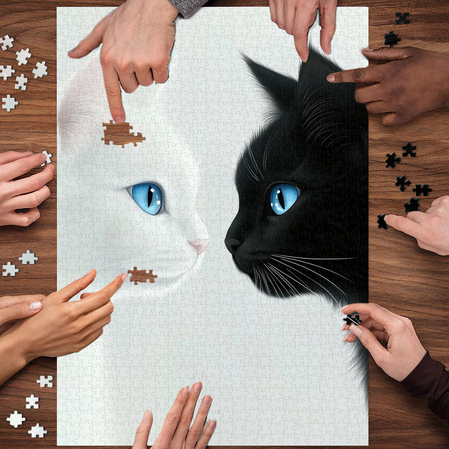 White & Black Cats Jigsaw Puzzle 1000 Pieces