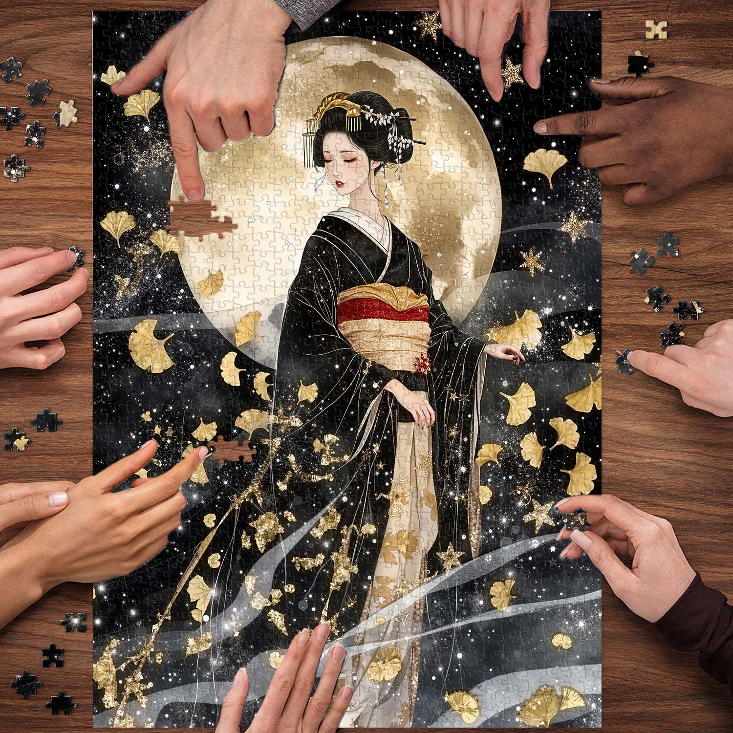 Golden Leaf Geisha Jigsaw Puzzle 1000 Pieces