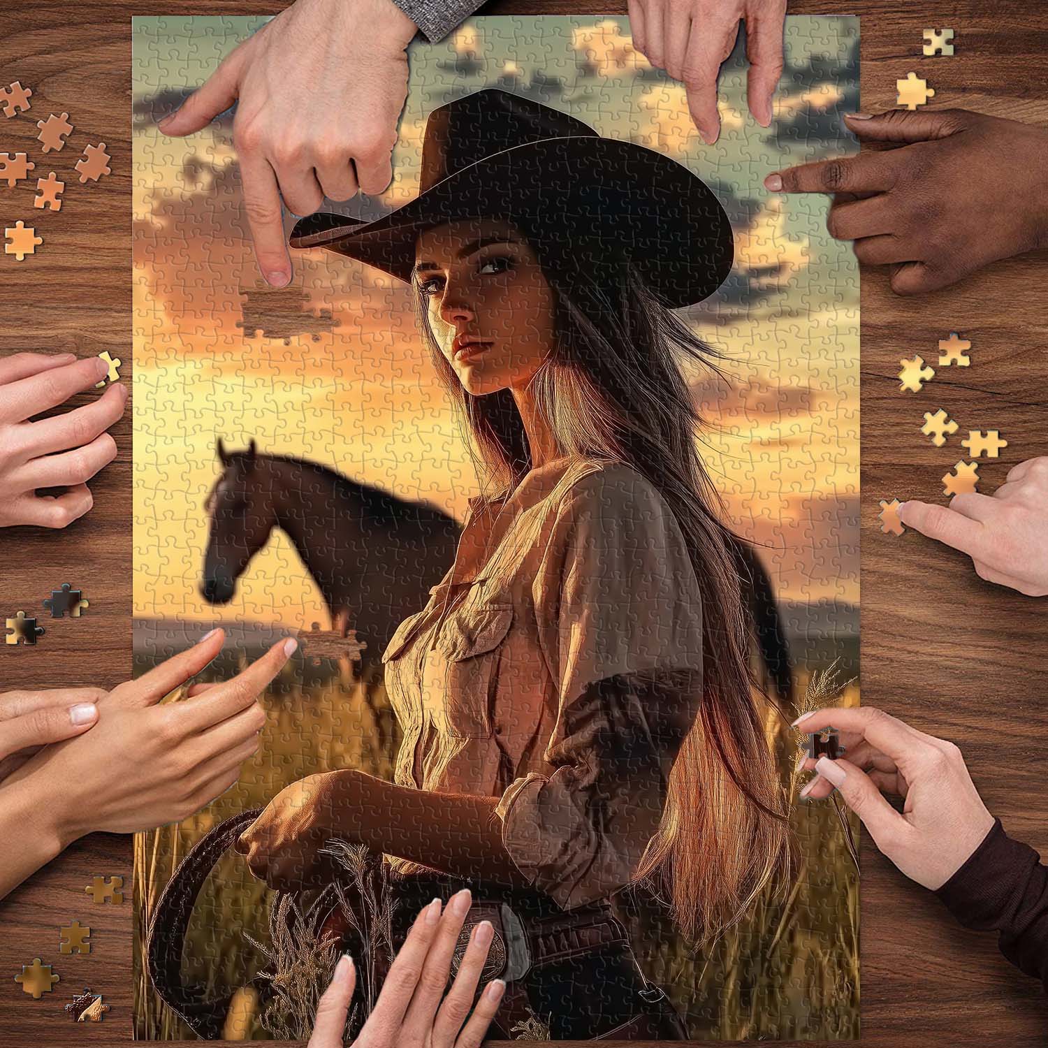 Cowgirl At Sunset Jigsaw Puzzle 1000 Pieces