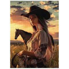Cowgirl At Sunset Jigsaw Puzzle 1000 Pieces