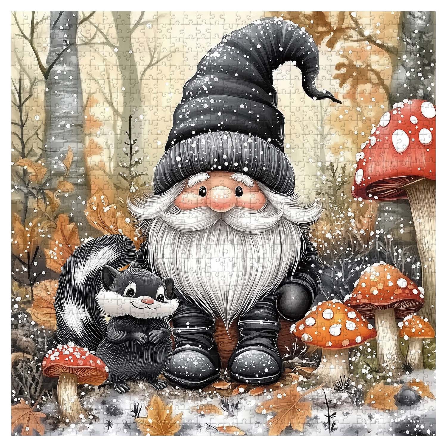 Cute Gnome and Skunk Jigsaw Puzzle 1000 Pieces
