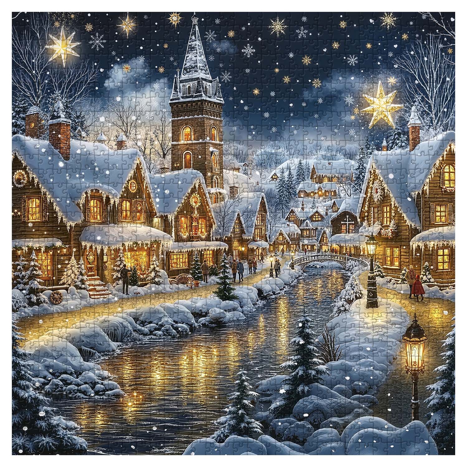 Frosty Christmas River Town Jigsaw Puzzle 1000 Pieces