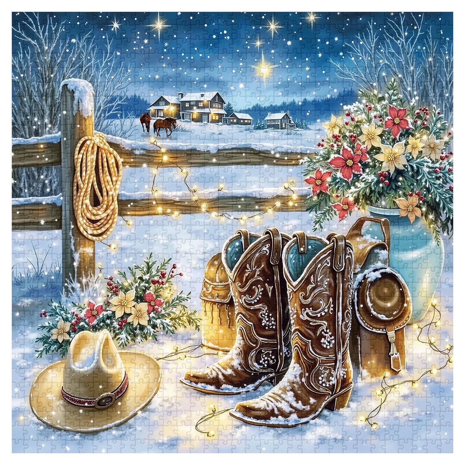 Snowy Night Ranch Jigsaw Puzzle 1000 Pieces