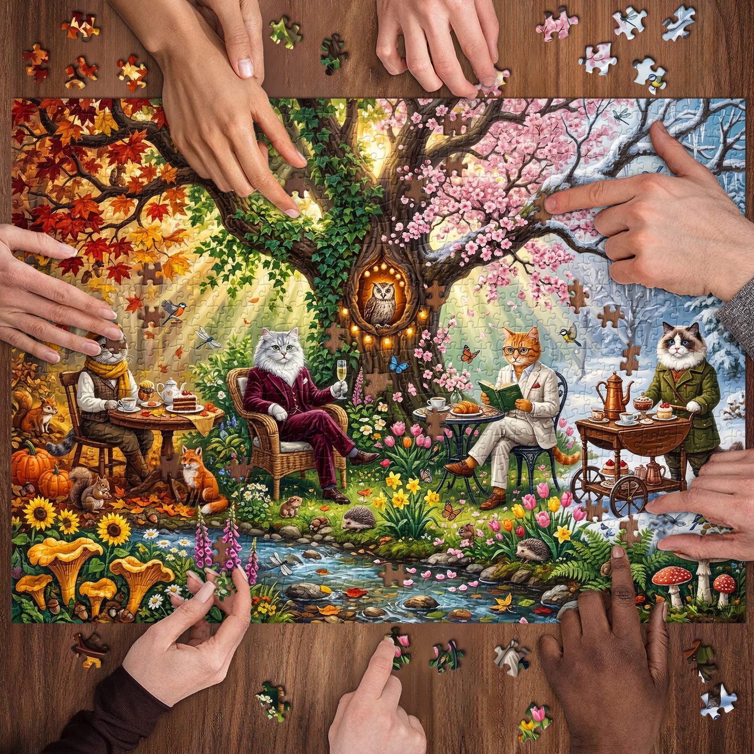 Forest Cat Tea Party Jigsaw Puzzle 1000 Piece