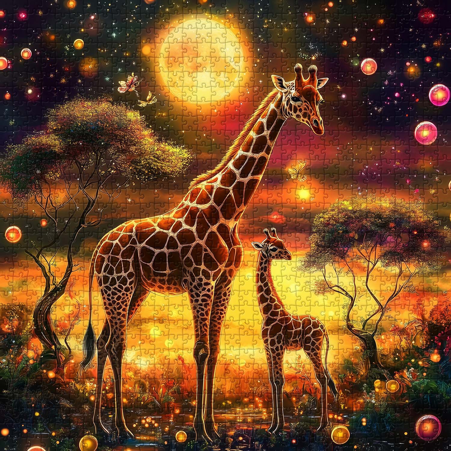 Giraffes Under Moonlight Jigsaw Puzzle 1000 Pieces