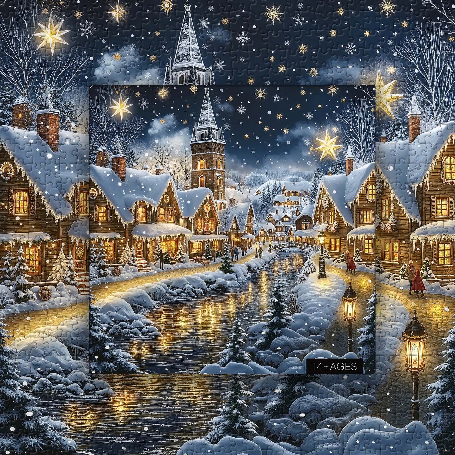 Frosty Christmas River Town Jigsaw Puzzle 1000 Pieces