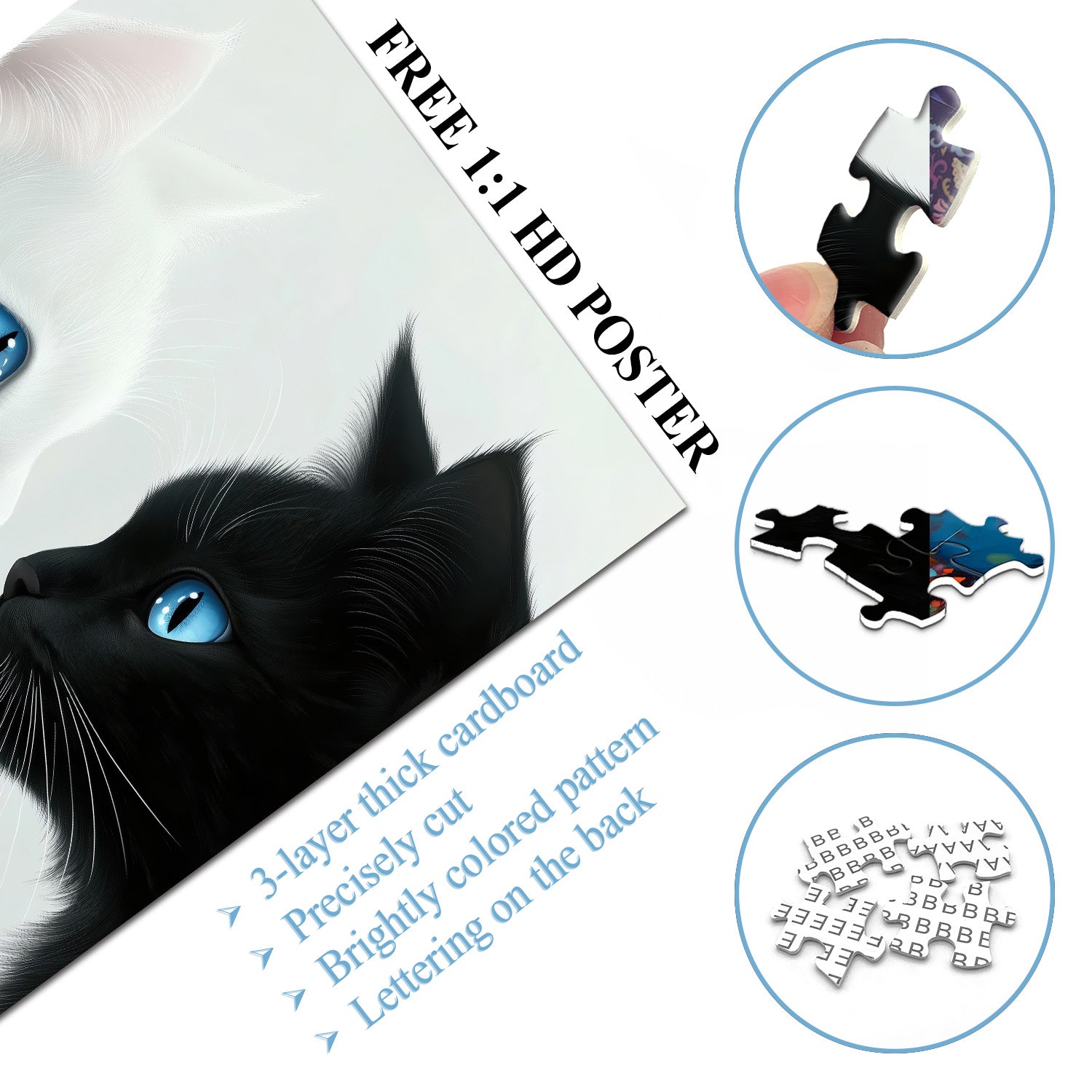 White & Black Cats Jigsaw Puzzle 1000 Pieces