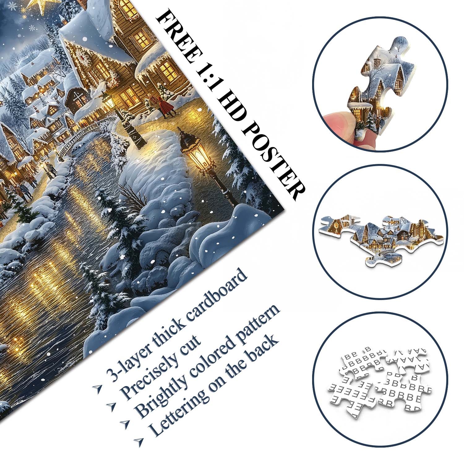 Frosty Christmas River Town Jigsaw Puzzle 1000 Pieces