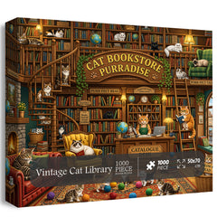 Vintage Cat Library Jigsaw Puzzle 1000 Piece
