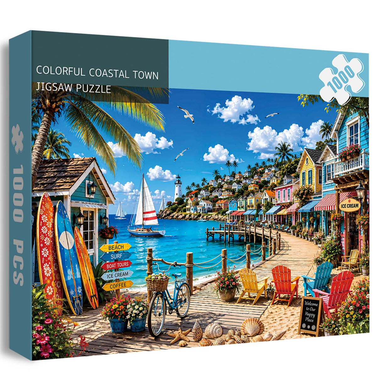Colorful Coastal Town Jigsaw Puzzle 1000 Pieces