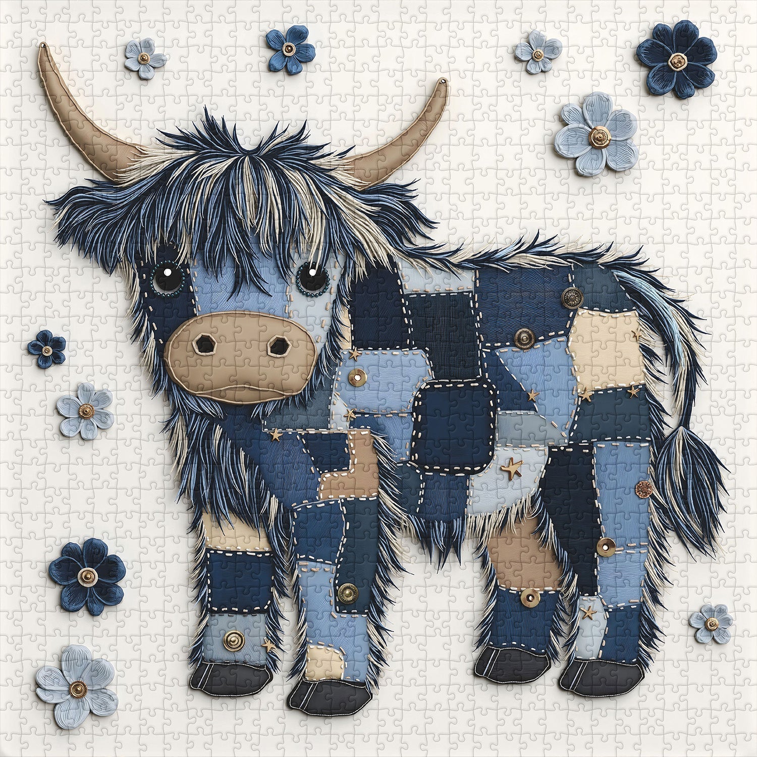 Blue Denim Highland Cow Jigsaw Puzzle 1000 Pieces