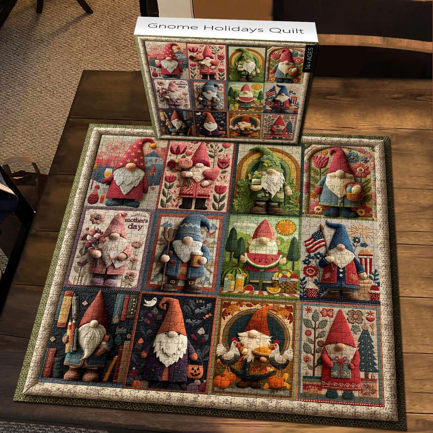 Gnome Holidays Quilt Jigsaw Puzzles 1000 Pieces