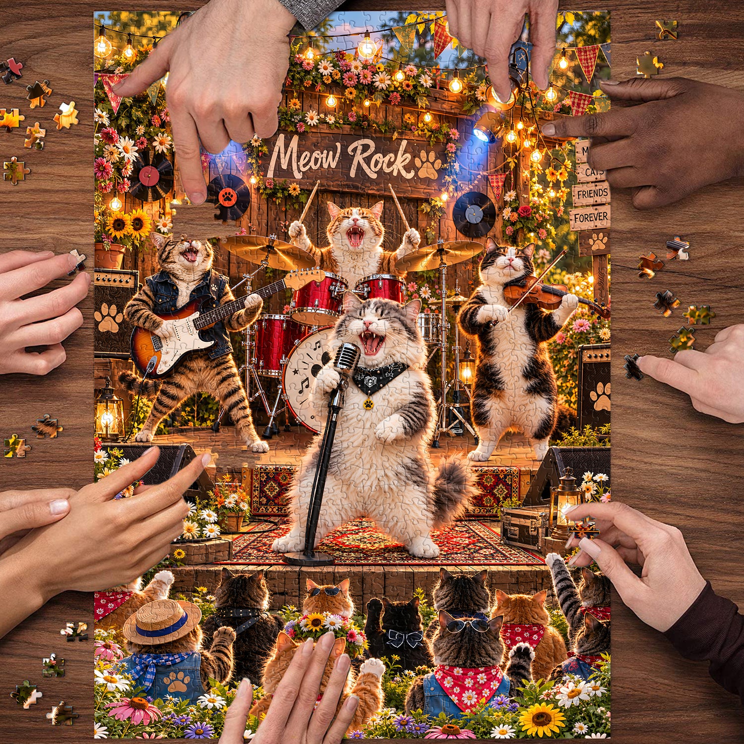 Garden Rock Cats Jigsaw Puzzle 1000 Pieces