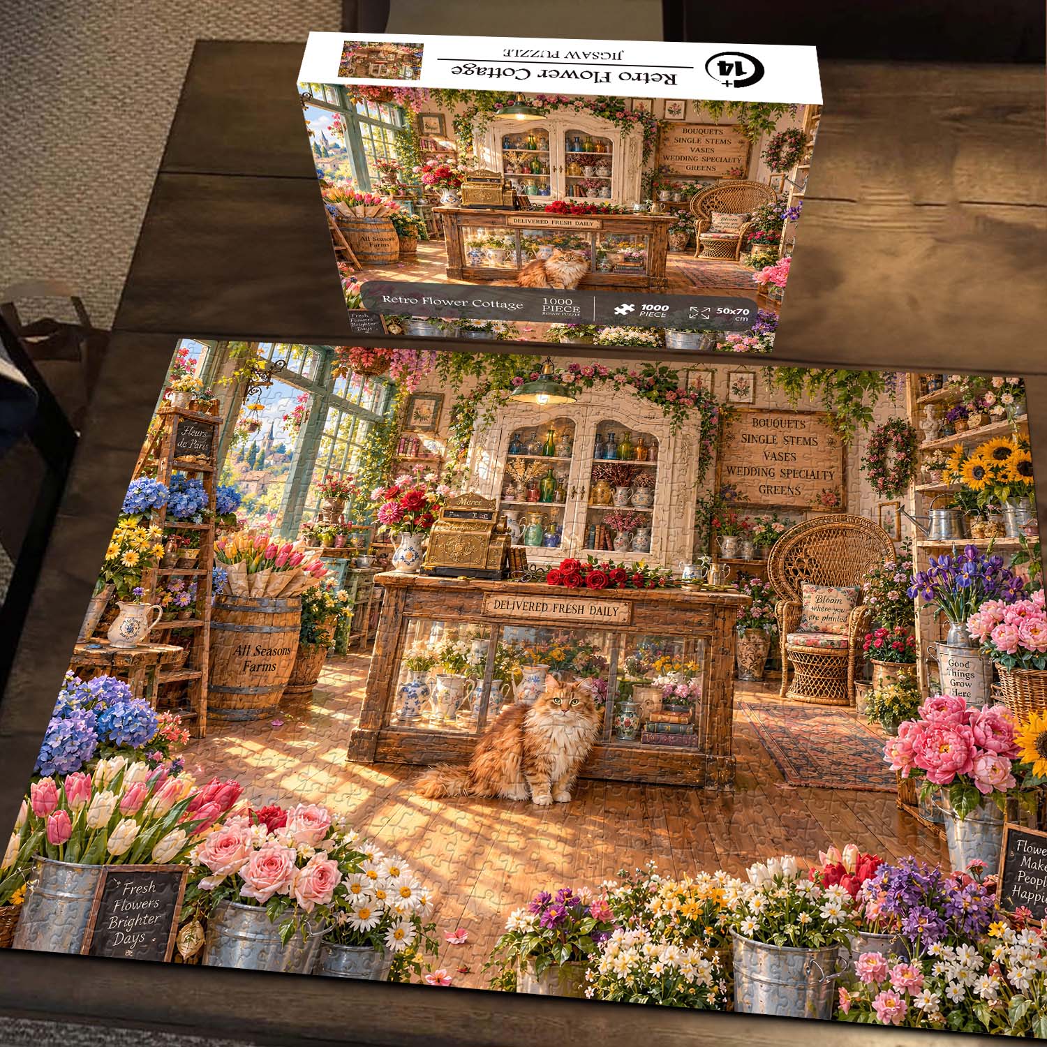 Retro Flower Cottage Jigsaw Puzzle 1000 Piece