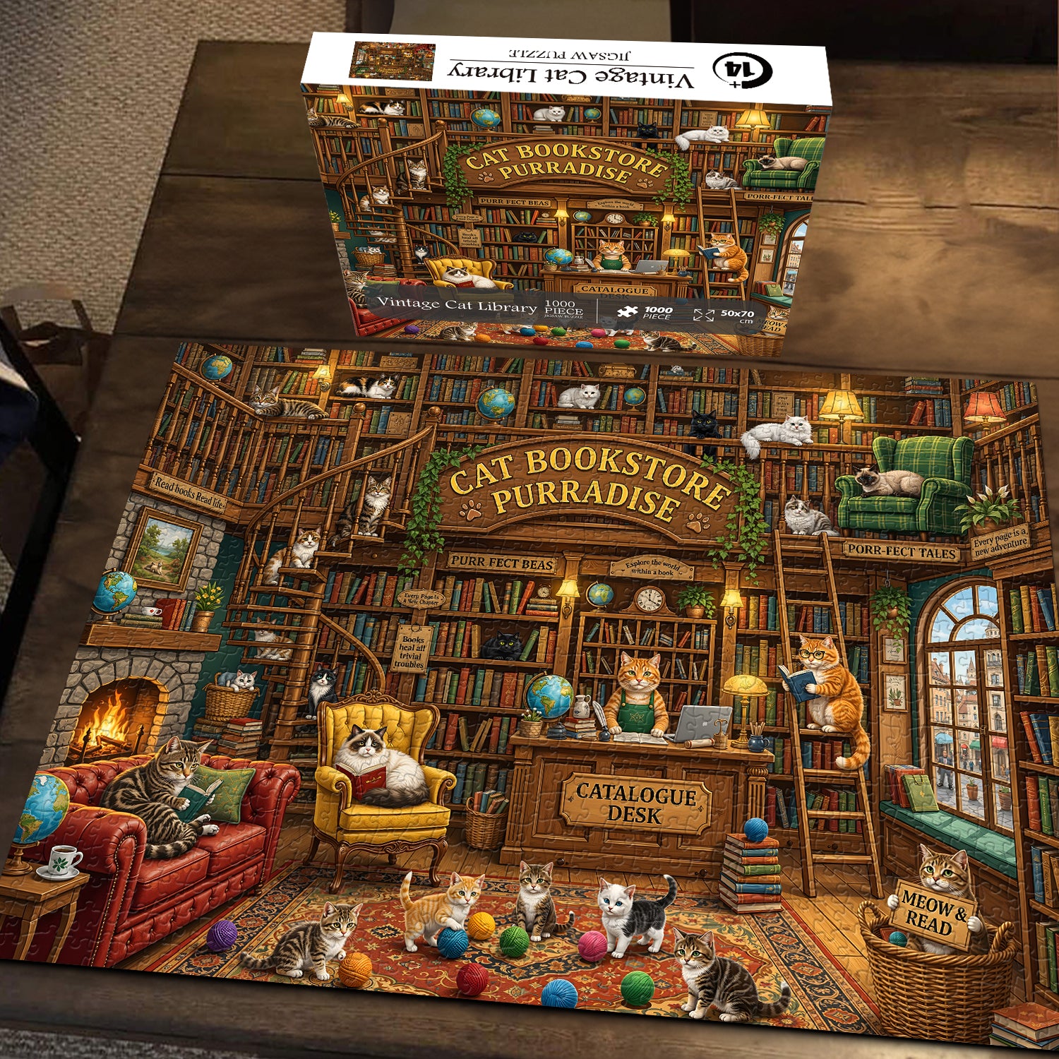 Vintage Cat Library Jigsaw Puzzle 1000 Piece