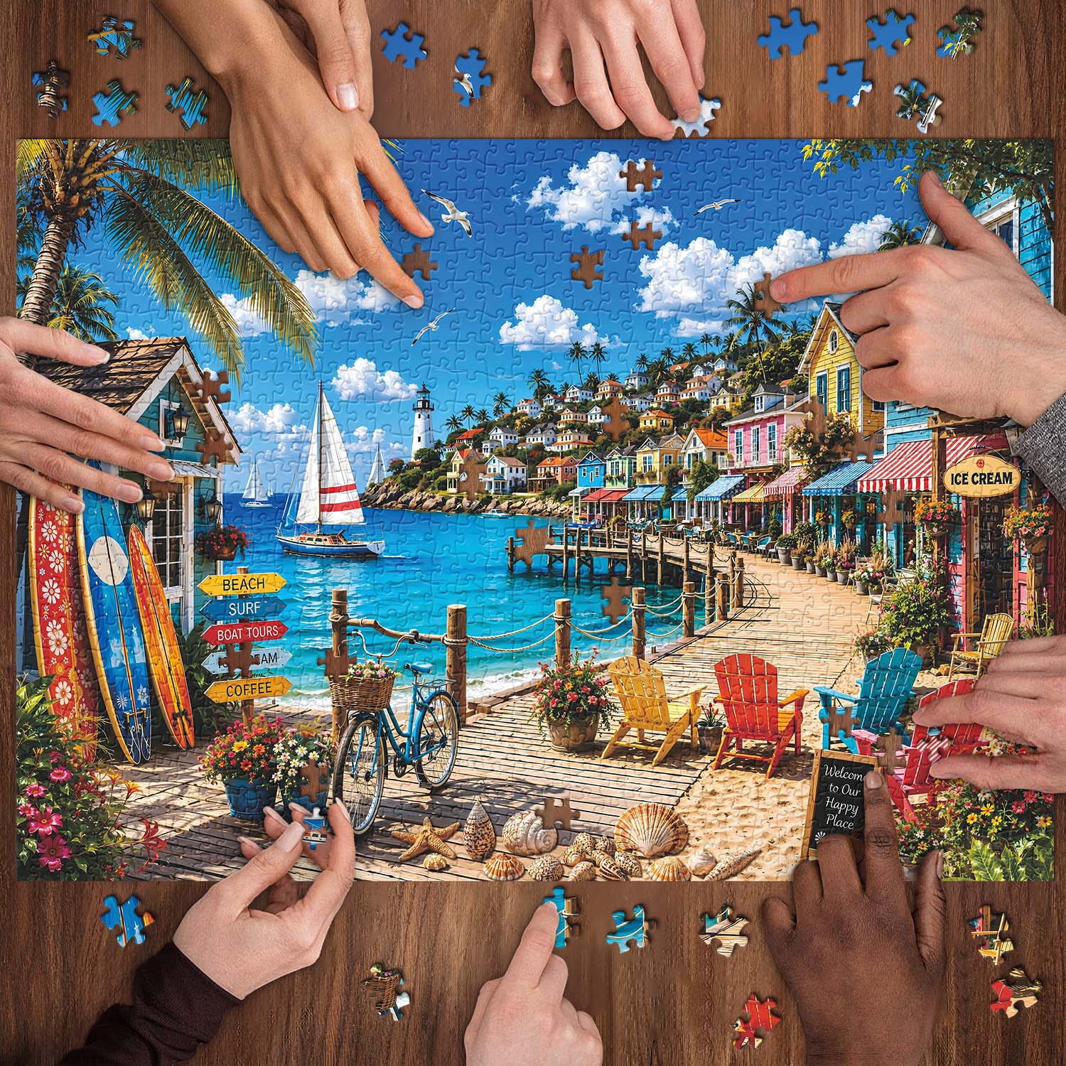Colorful Coastal Town Jigsaw Puzzle 1000 Pieces