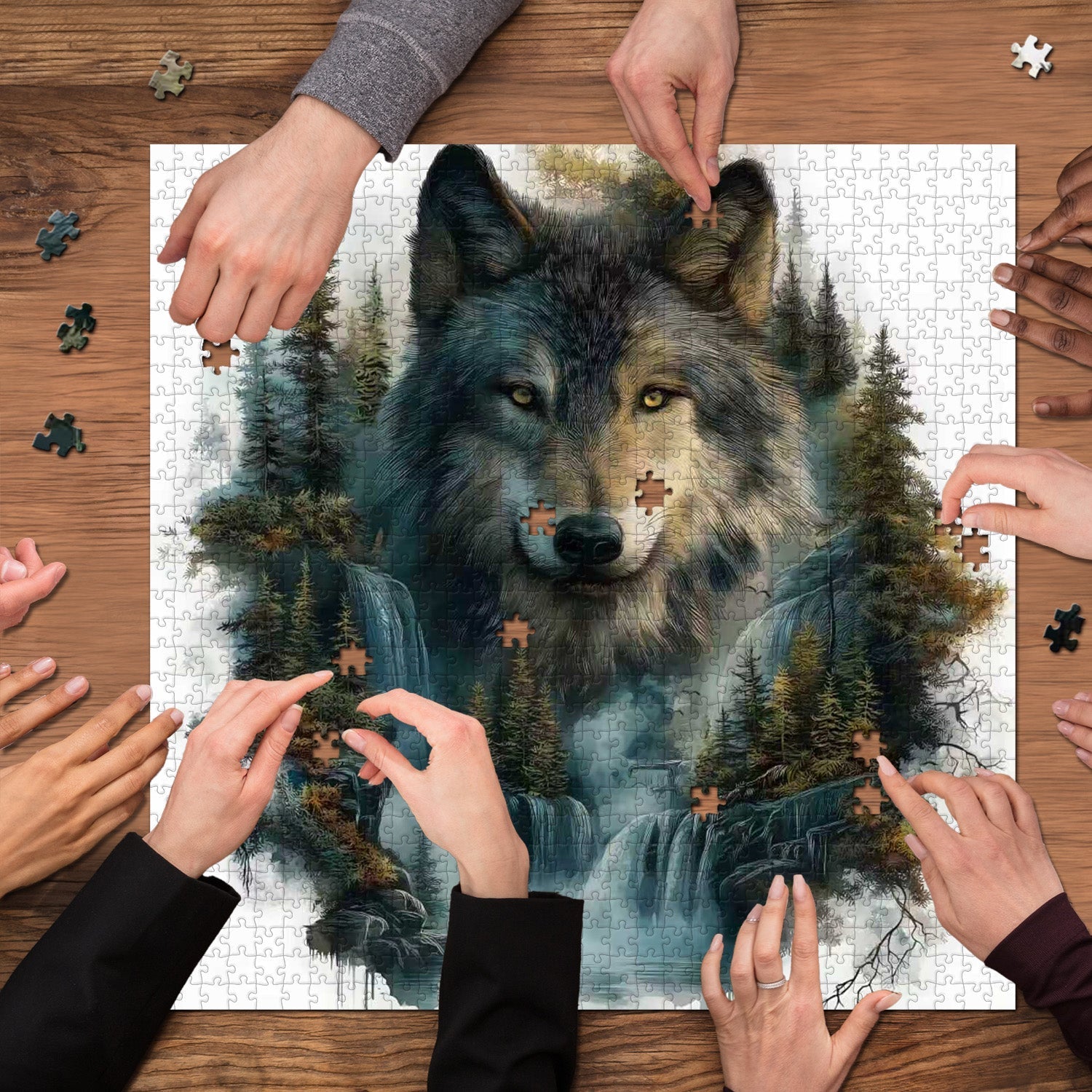 Wolf at the Waterfall Jigsaw Puzzle 1000 Pieces