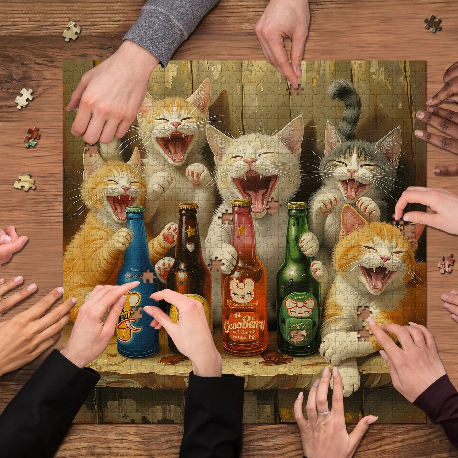 Happy Cat Wine Party Jigsaw Puzzles 1000 Pieces