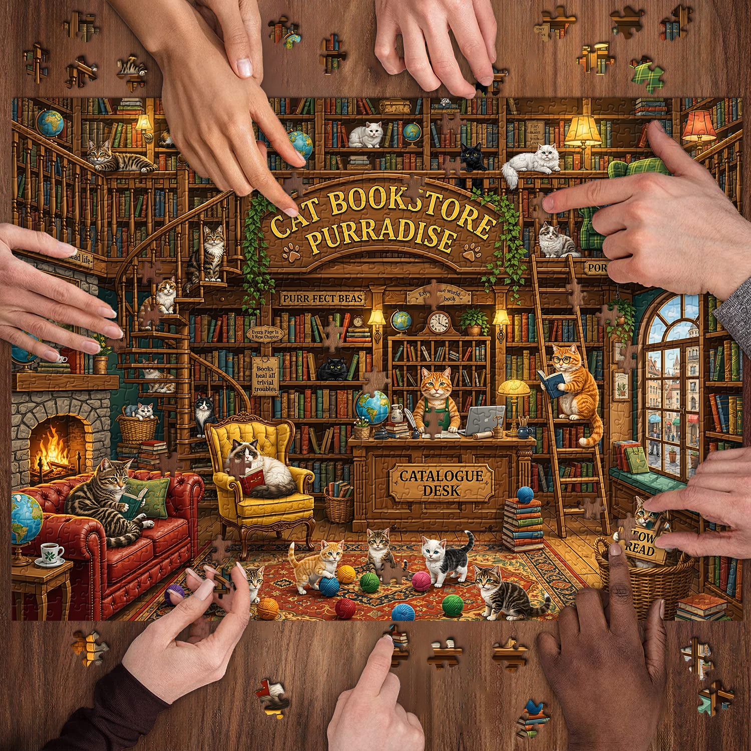 Vintage Cat Library Jigsaw Puzzle 1000 Piece