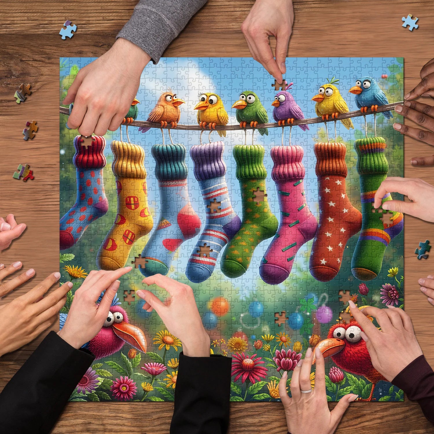 Rainbow Bird's Sock Party  Jigsaw Puzzle 1000 Pieces