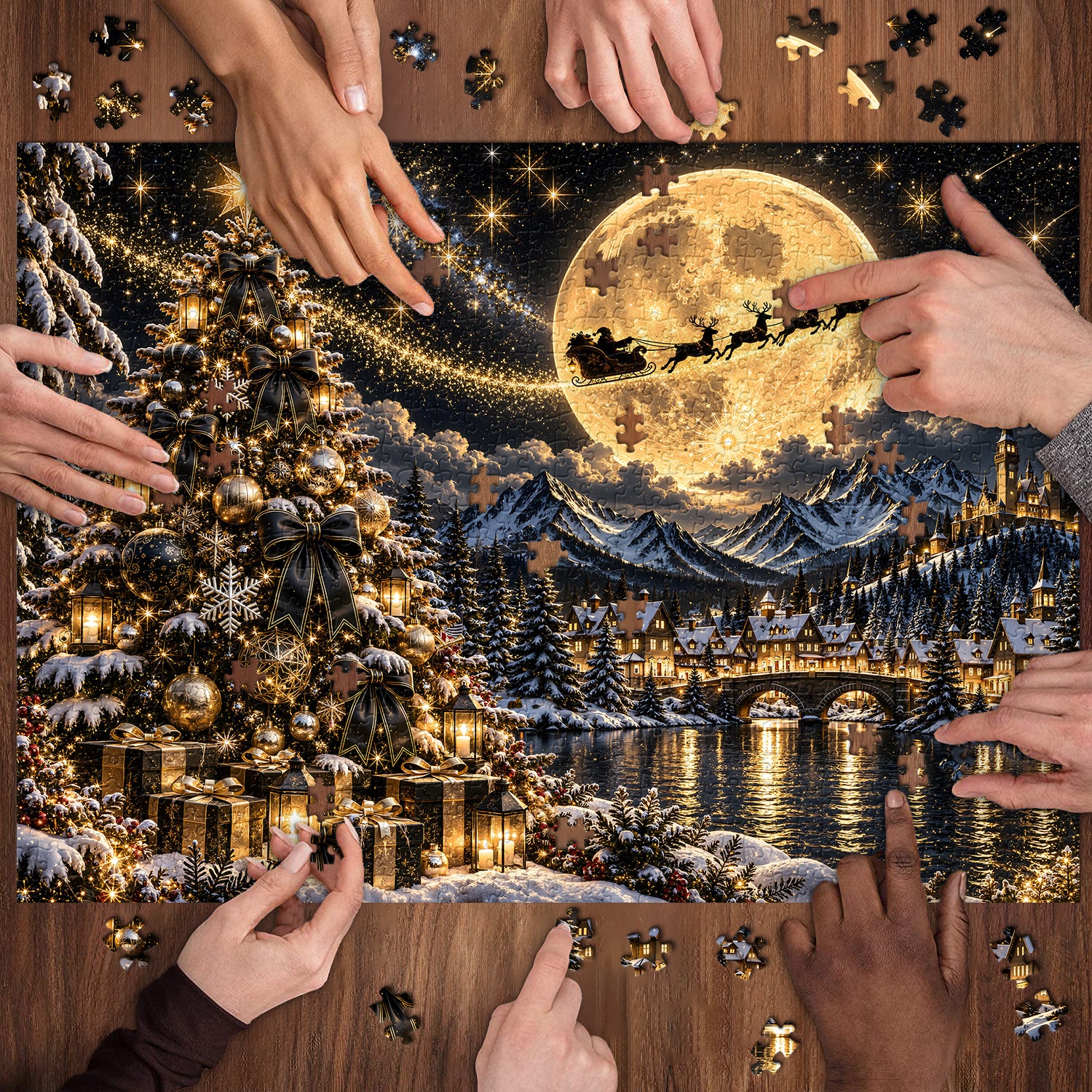 Moonlit Christmas Village Jigsaw Puzzle 1000 Piece