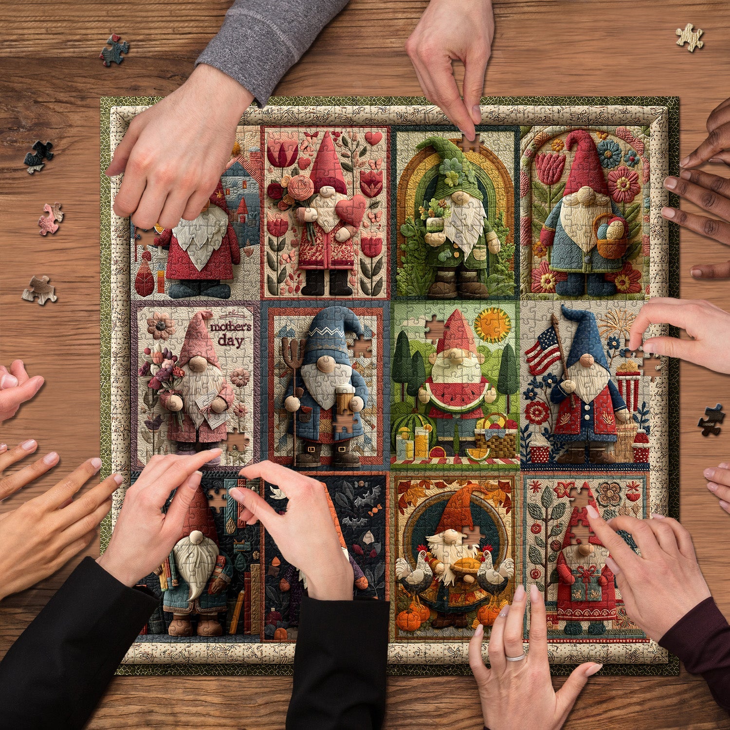 Gnome Holidays Quilt Jigsaw Puzzles 1000 Pieces
