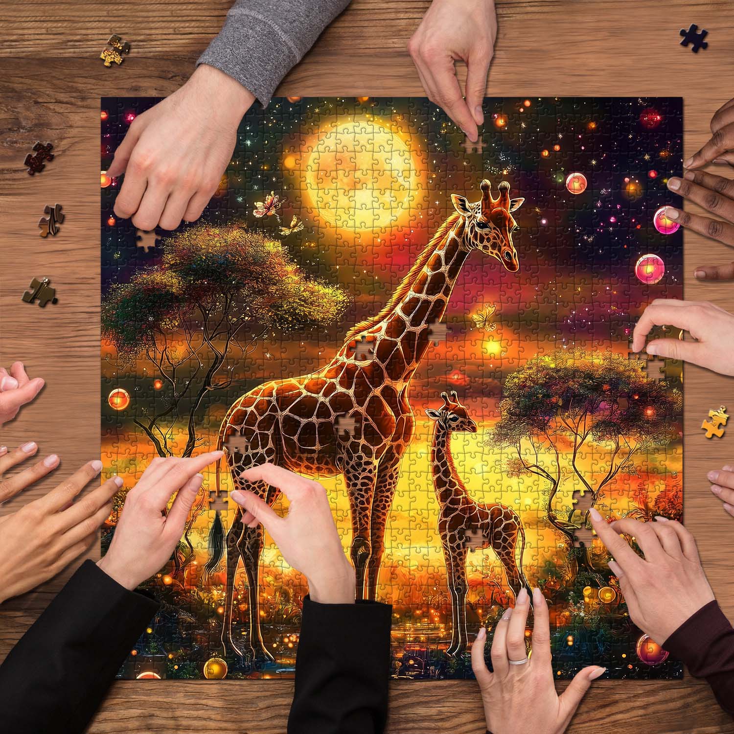 Giraffes Under Moonlight Jigsaw Puzzle 1000 Pieces