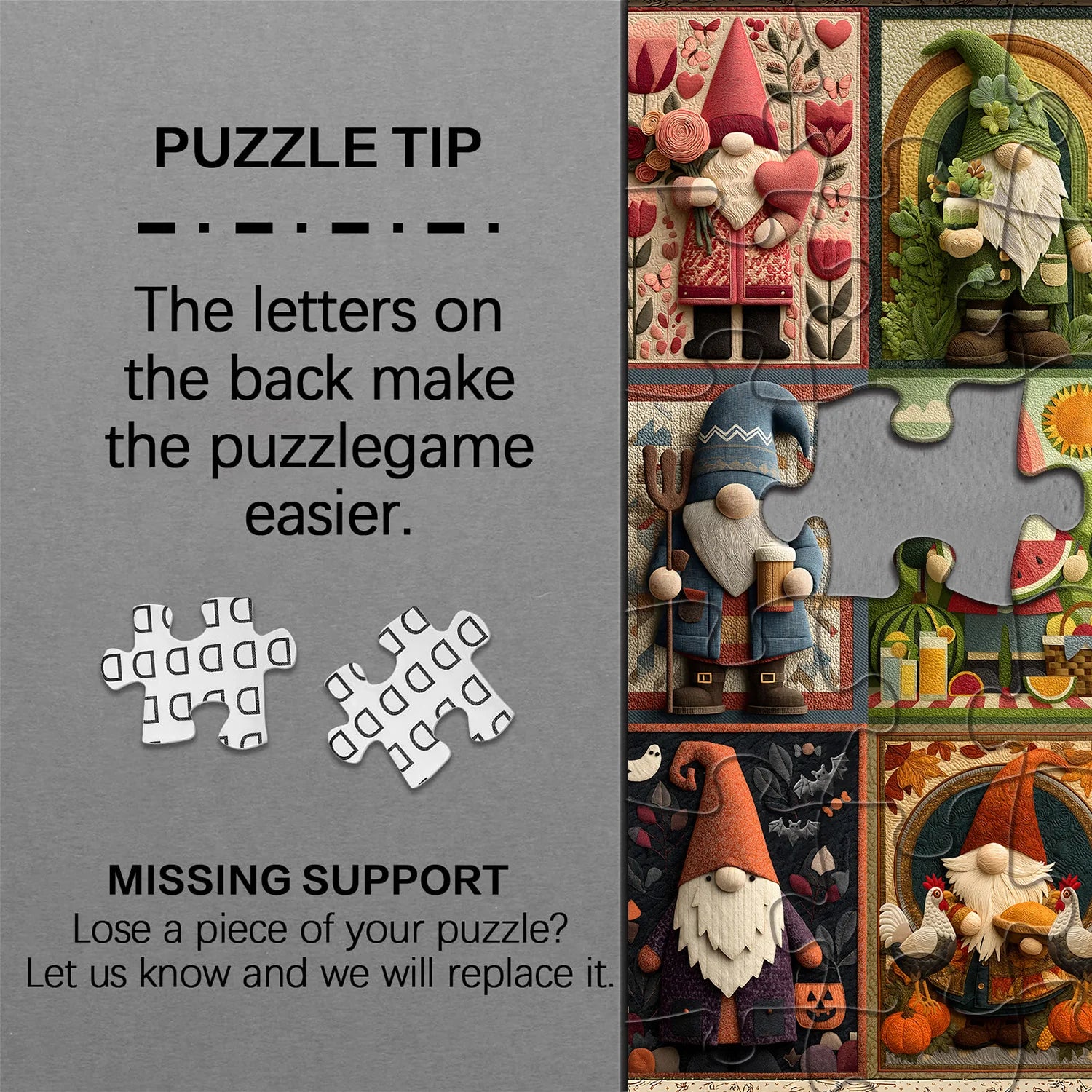 Gnome Holidays Quilt Jigsaw Puzzles 1000 Pieces