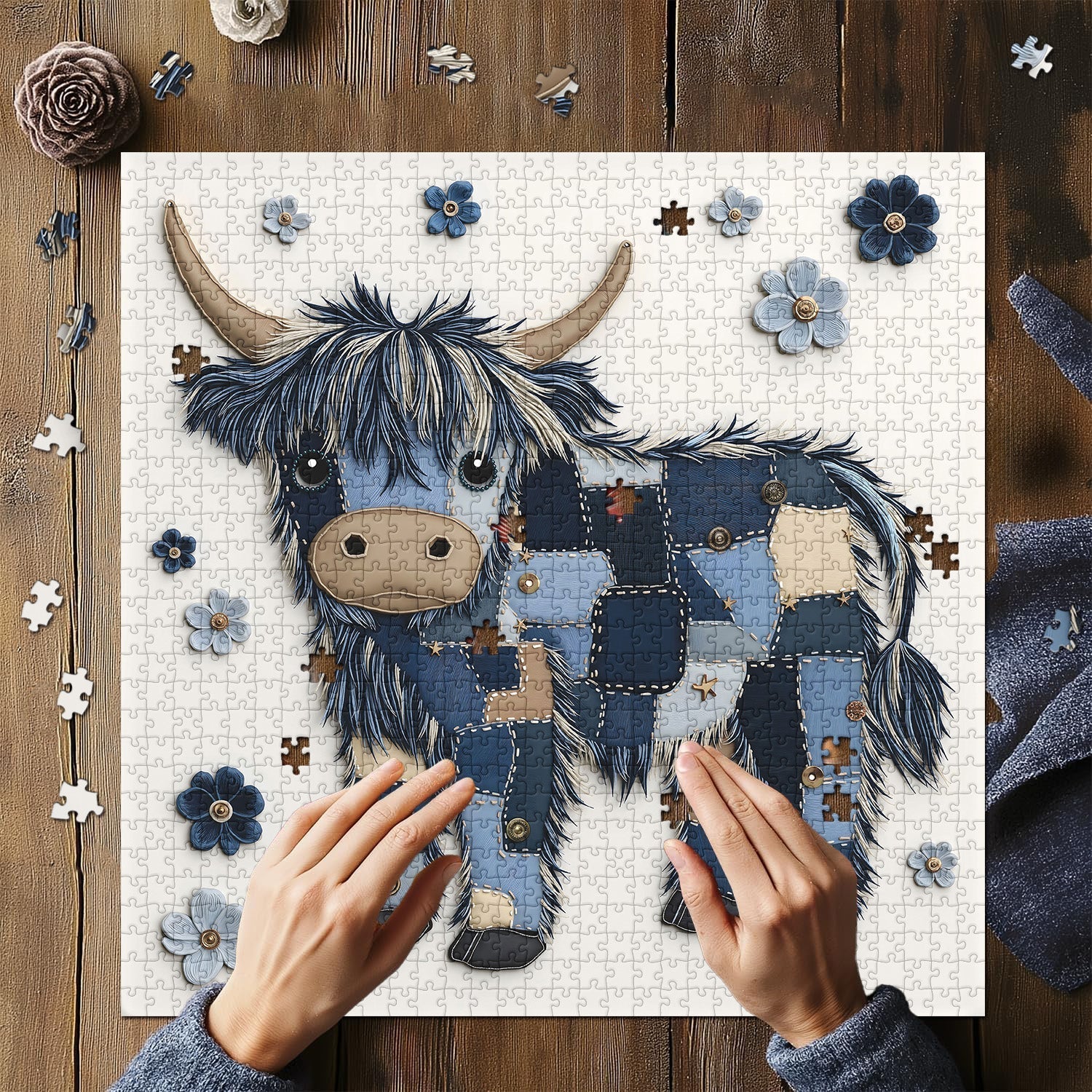 Blue Denim Highland Cow Jigsaw Puzzle 1000 Pieces