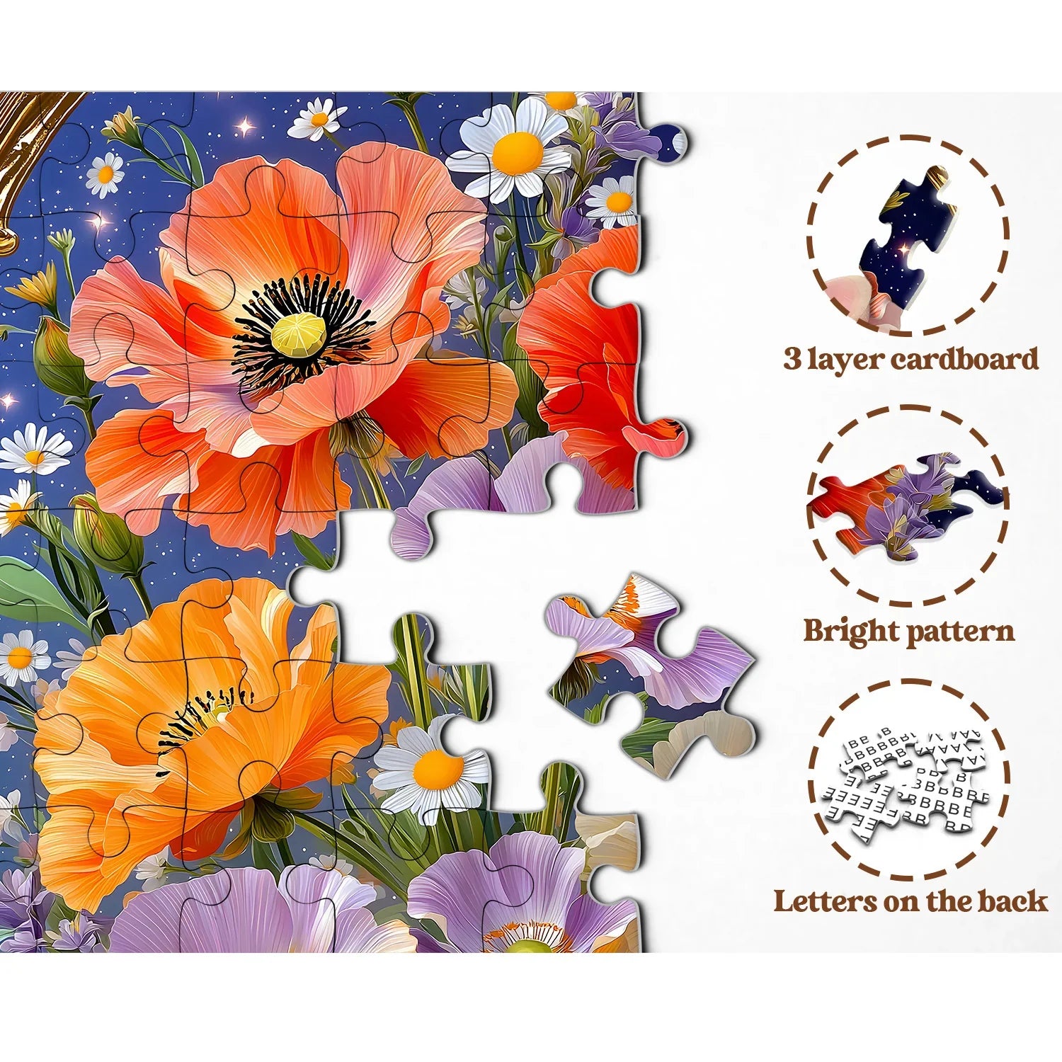 Puzzle Floral Cadre Doré 1000 Pièces