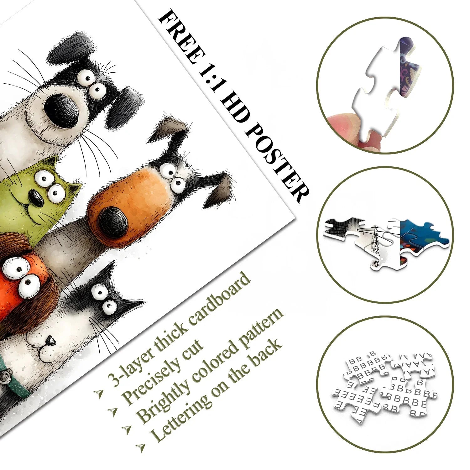 Puzzle d'art drôle d'animaux de compagnie 1000 pièces