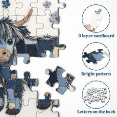 Blue Denim Highland Cow Jigsaw Puzzle 1000 Pieces