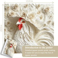 Elegant Floral Rooster Jigsaw Puzzle 1000 Pieces