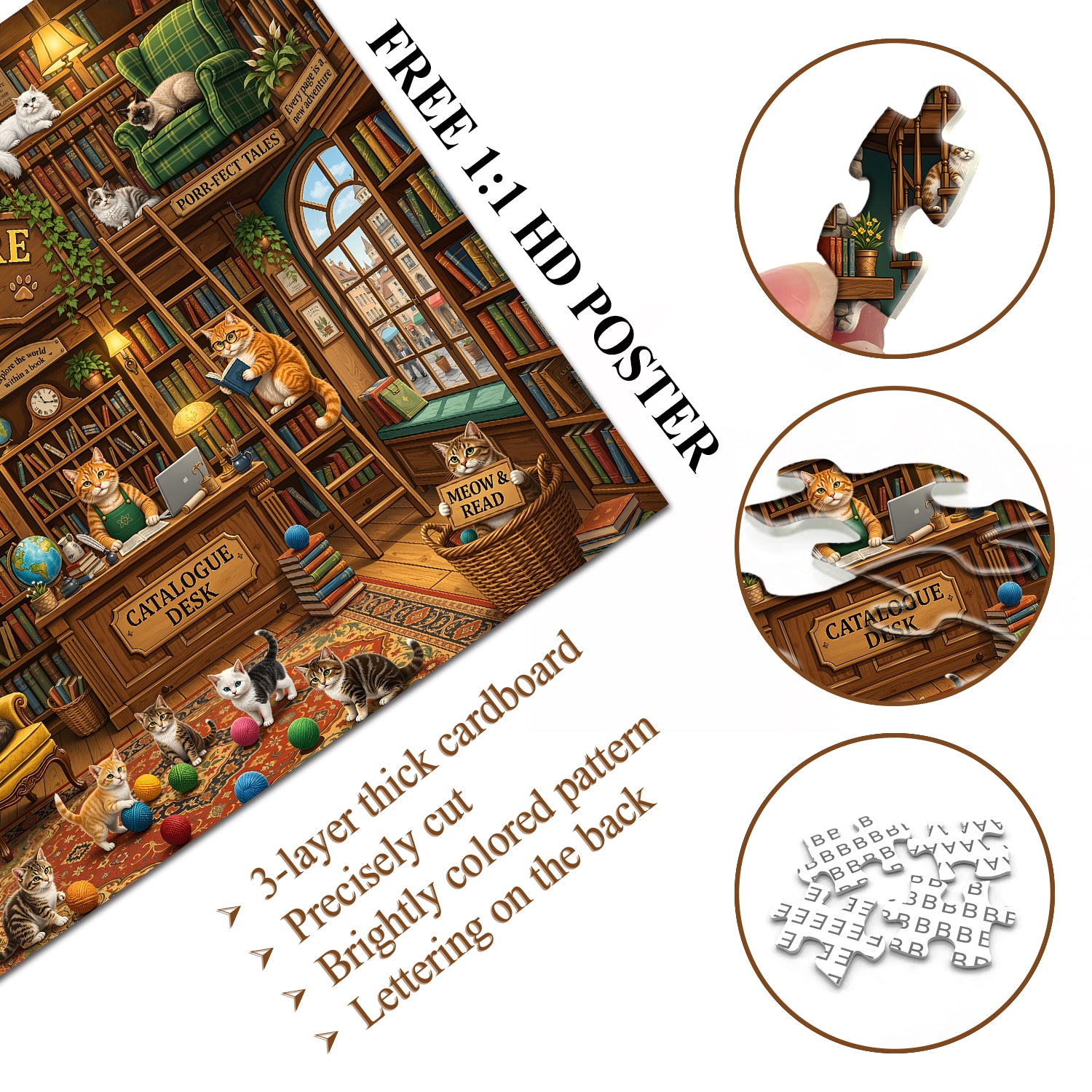 Vintage Cat Library Jigsaw Puzzle 1000 Piece